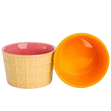 Elsjoy 6 Ceramic Ice Cream Cups - Fun & Durable Dessert Bowls