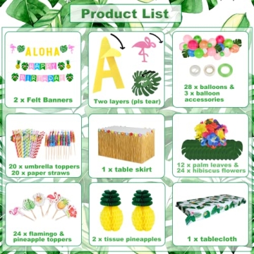 Tropical Luau Party Decoration Pack with 135 pcs for Celebrations