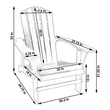 Sunnydaze Coastal Bliss Outdoor Painted Adirondack Chair - Natural Fir Wood Construction - Patio, Deck, Fire Pit, Garden, Porch and Lawn Seating - White