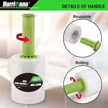 HURRICANE Stretch Wrap Film with Plastic Handle, 2 Pack Mini Clear Stretch Wrap Film Roll, 80-Gauge ...