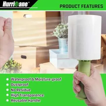 HURRICANE Stretch Wrap Film with Plastic Handle, 2 Pack Mini Clear Stretch Wrap Film Roll, 80-Gauge 5 Inch 1000 Ft, Clear Shrink Wrap Roll Stretch Plastic Wrap Roll, for Packing, Moving, Storage