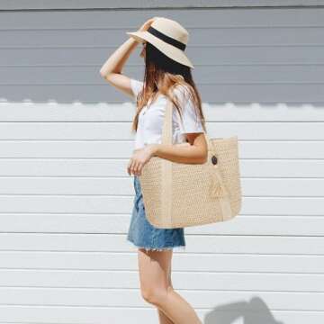MABROUC Large Straw Beach Bag for women, Straw Tote Bag with Tassels, Woven Summer Handbag Shoulder ...