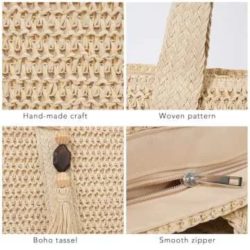 MABROUC Large Straw Beach Bag for Summer Fun