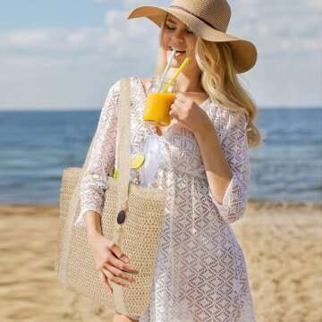 MABROUC Large Straw Beach Bag for women, Straw Tote Bag with Tassels, Woven Summer Handbag Shoulder Bag for Outdoor Vacation(beige)