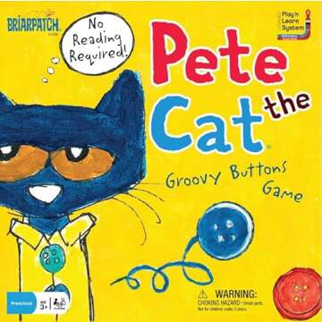 Pete the Cat Groovy Buttons Game from Briarpatch, Collect Buttons and Fill Your Jar, For Ages 3 and Up and 2 to 4 Players