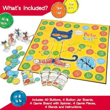 Pete the Cat Groovy Buttons Game from Briarpatch, Collect Buttons and Fill Your Jar, For Ages 3 and Up and 2 to 4 Players