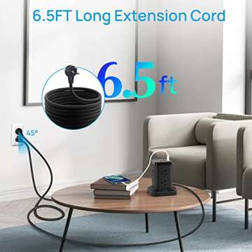 BEVA Power Strip Tower, Surge Protector with USB Ports, 6.5 FT Extension Cord, Charging Tower for Multiple Devices 8 AC and 4 USB(USB-C) for Office Supplies Dorm Room Essentials Office Organization