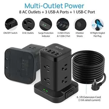BEVA Power Strip Tower with USB Ports for Efficient Charging