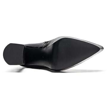 krelhia Women's Pointed Toe Chunky Heel Ankle Boots Handmade Patent Leather Platform Booties For Winter Black 7.5 IN