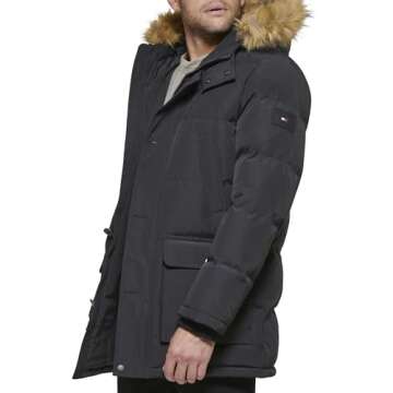 Tommy Hilfiger Men's Arctic Cloth Full Length Quilted Snorkel Jacket (Regular and Big and Tall Sizes), Black, XL