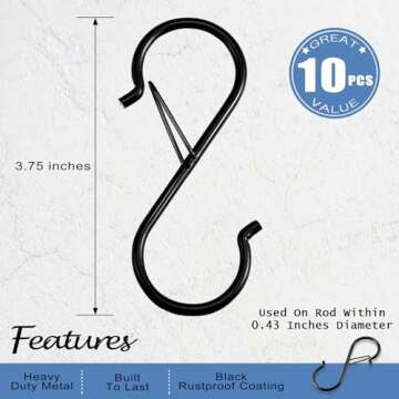 ADIIL 10 Pcs S Hooks - Safety Buckle & Strong Metal Design