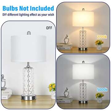 Table Lamps for Bedroom Set of 2, Nickel Beside Lamps with Dual USB Charging Ports, Silver Modern Ni...