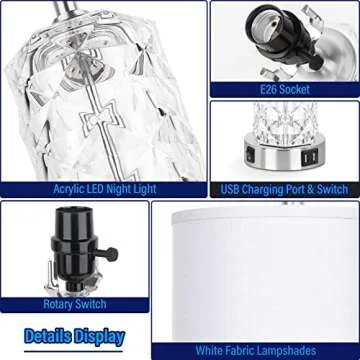 Stylish Table Lamps Set with Dual USB Ports