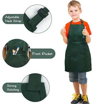 SINLAND Kids Apron with Pocket 2 Pack Adjustable Children Chef Apron for Cooking Baking Painting (M:...