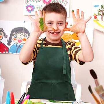 SINLAND Kids Apron with Pocket 2 Pack Adjustable Children Chef Apron for Cooking Baking Painting (M: 6-12 Years)