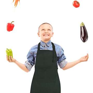 SINLAND Kids Apron with Pocket 2 Pack Adjustable Children Chef Apron for Cooking Baking Painting (M: 6-12 Years)