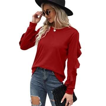 Saloogoe Long SLeeve Tops for Women Dressy Casual Winter Clothes Valentines Red Sweatshirts L