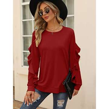 Saloogoe Long SLeeve Tops for Women Dressy Casual Winter Clothes Valentines Red Sweatshirts L