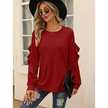 Saloogoe Stylish Ruffle Sleeve Sweatshirt for Women