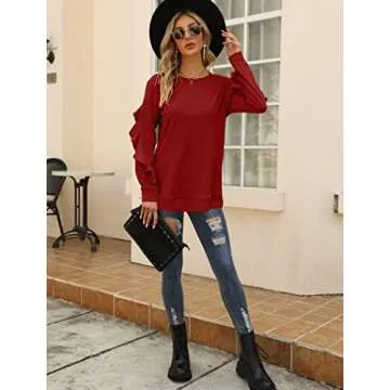 Saloogoe Stylish Ruffle Sleeve Sweatshirt for Women