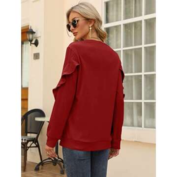 Saloogoe Long SLeeve Tops for Women Dressy Casual Winter Clothes Valentines Red Sweatshirts L