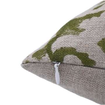 Fabritual Handmade Block Print 14X20 Thick Linen Throw Vintage Pillowcase Cushion Cover for Sofa Couch, Bed, Fall Decoration, Boho Home Décor, Garden, Outdoor, Farmhouse, Living Room, Sulit, Green