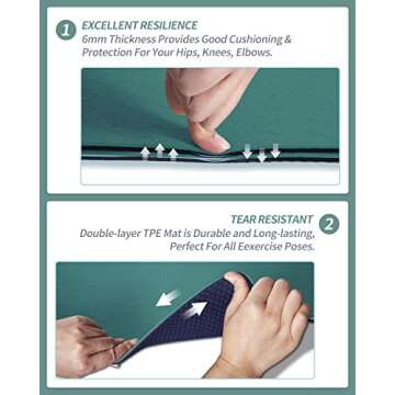 COOLMOON Yoga Mat Non Slip, Anti-Tear 1/4 Thick TPE Yoga Mats for Women and Men, 72"x24" Exercise & Fitness Mat with Carrying Strap, Workout Mats for Yoga, Pilates and Floor Exercise