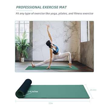 COOLMOON Yoga Mat Non Slip, Anti-Tear 1/4 Thick TPE Yoga Mats for Women and Men, 72"x24" Exercise & Fitness Mat with Carrying Strap, Workout Mats for Yoga, Pilates and Floor Exercise