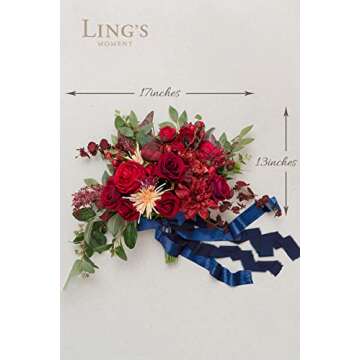 Ling's Moment 17 Inch Burgundy & Navy Blue Artificial Bridal Bouquet, for Wedding Ceremony and Anniversary