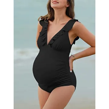Stylish Maternity One Piece Ruffle Swimsuit for Moms