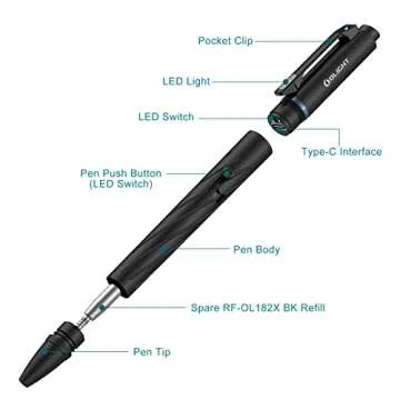OLIGHT O'Pen Pro 120 Lumens LED Pen Light with Green Beam, Rechargeable EDC Flashlight for Writing, Work, Adventure, Professional Business Gift(Black)