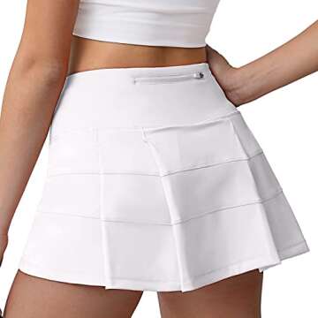 Husnainna High Waisted Pleated Tennis Skirt with Pockets Athletic Golf Skorts for Women Casual Workout Built-in Shorts 018BZQ-White/d8