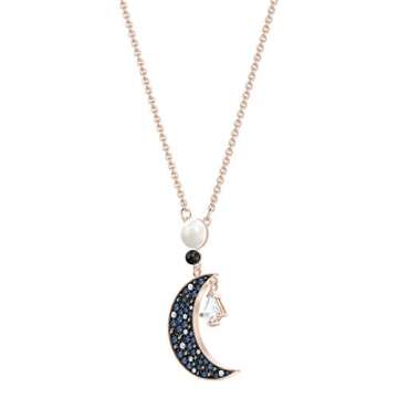 Swarovski Symbolic Collection Moon Pendant Necklace, with Multi-Colored Crystals on a Rose-Gold Tone Plated Chain