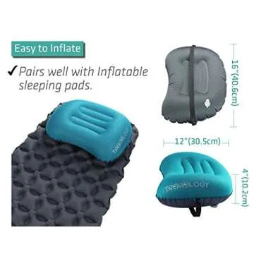 TREKOLOGY Ultralight Inflatable Camping Travel Pillow - ALUFT 2.0 Compressible, Compact, Comfortable, Ergonomic Inflating Pillows for Neck & Lumbar Support While Camp, Hiking, Backpacking