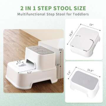 Two Step Stool for Kids, Double up Baby Child Toddler Stepping Stool for Potty Training,Bathroom Sink,Kitchen,Toilet Stool with Anti-Slip Strips for Safety, Stackable, Wide Step (2 Packs White)