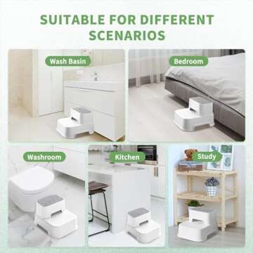 Two Step Stool for Kids, Double up Baby Child Toddler Stepping Stool for Potty Training,Bathroom Sink,Kitchen,Toilet Stool with Anti-Slip Strips for Safety, Stackable, Wide Step (2 Packs White)