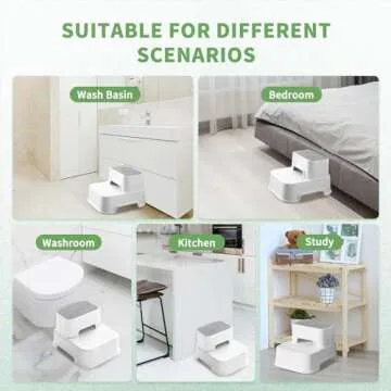 Two Step Stool for Kids, Double up Baby Child Toddler Stepping Stool for Potty Training,Bathroom Sink,Kitchen,Toilet Stool with Anti-Slip Strips for Safety, Stackable, Wide Step (2 Packs White)