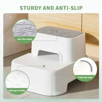 Two Step Stool for Kids, Double up Baby Child Toddler Stepping Stool for Potty Training,Bathroom Sink,Kitchen,Toilet Stool with Anti-Slip Strips for Safety, Stackable, Wide Step (2 Packs White)