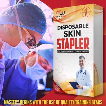 Sterile Suture Thread with Needle Plus Disposable Preloaded 55 Wire Stapler Tool - Medics, EMT, Nurs...