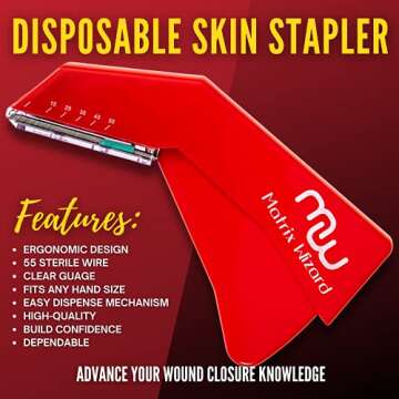 Sterile Suture Thread with Needle Plus Disposable Preloaded 55 Wire Stapler Tool - Medics, EMT, Nursing First Aid Surgical Suture Practice Kit; Outdoor Emergency Wound Training Set; Vet Use