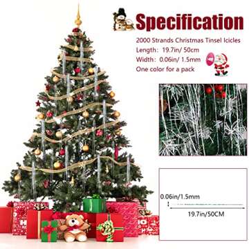 CCINEE 2000 Strands Christmas Tinsel Icicles, 19.7" Shiny Mylar Foil Icicle for Xmas Tree, Holiday, ...