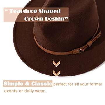 Lisianthus Men & Women Vintage Wide Brim Fedora Hat with Belt Buckle A-Coffee 59-60cm