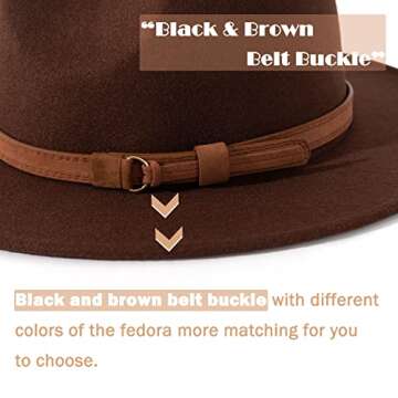 Lisianthus Men & Women Vintage Wide Brim Fedora Hat with Belt Buckle A-Coffee 59-60cm