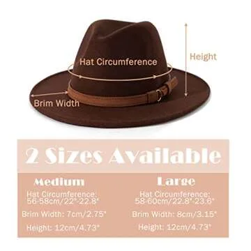 Lisianthus Men & Women Vintage Wide Brim Fedora Hat with Belt Buckle A-Coffee 59-60cm