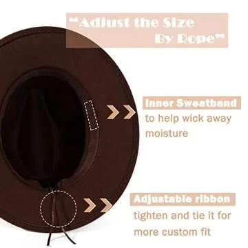 Lisianthus Men & Women Vintage Wide Brim Fedora Hat with Belt Buckle A-Coffee 59-60cm