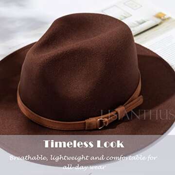 Lisianthus Men & Women Vintage Wide Brim Fedora Hat with Belt Buckle A-Coffee 59-60cm