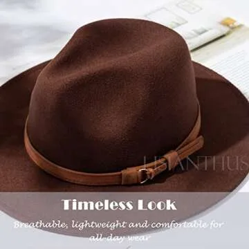 Lisianthus Men & Women Vintage Wide Brim Fedora Hat with Belt Buckle A-Coffee 59-60cm