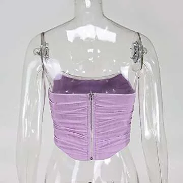 Women's Vintage Strapless Open Back Boned Mesh Bustier Zip Back Corset Bodyshaper Crop Top