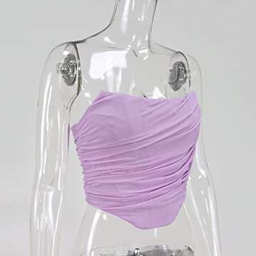 Women's Vintage Strapless Open Back Boned Mesh Bustier Zip Back Corset Bodyshaper Crop Top