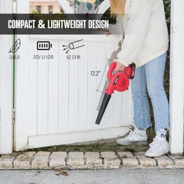 POPULO 20V Cordless Mini Electric Blower Kit,150mph Wind Speed for Cleaning Workshop,Garage,Inflating Air Mattress,Leaf Blower for Small Patio Areas, Included Battery,Inflating Adaptors and Charger